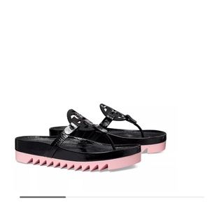 Tory Burch Miller Cloud black & pink wedge size 8.5.